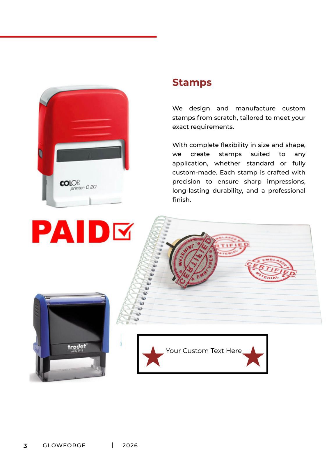 GlowForge Studio custom engraving — Rubber Stamps